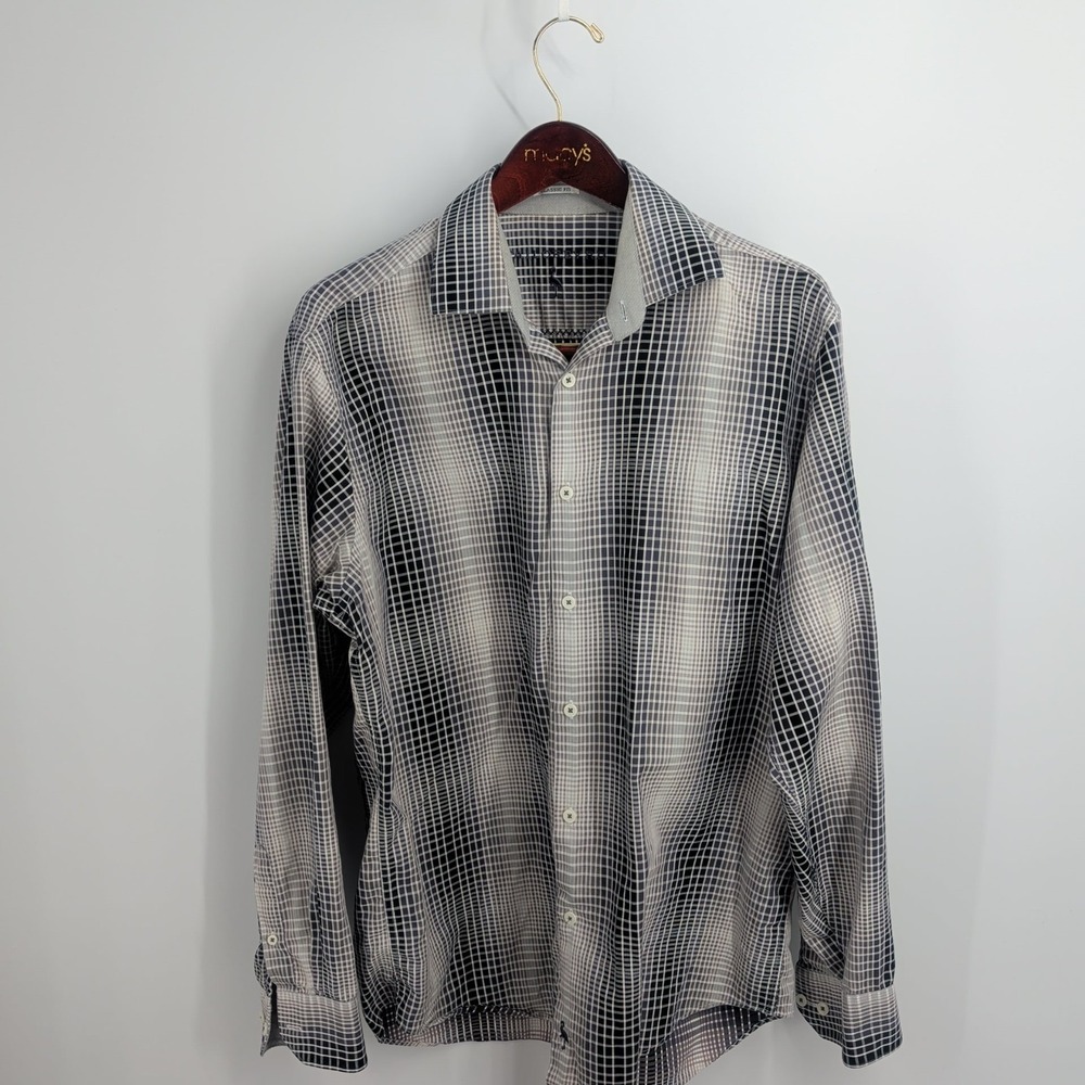 Tailorbyrd Classic Fit Check Long Sleeve Classic Button-Up Shirt Black‎ Gray